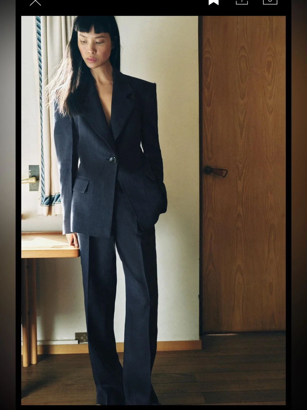 Zara Tailored linen straight -Leg Suit Pants - blue